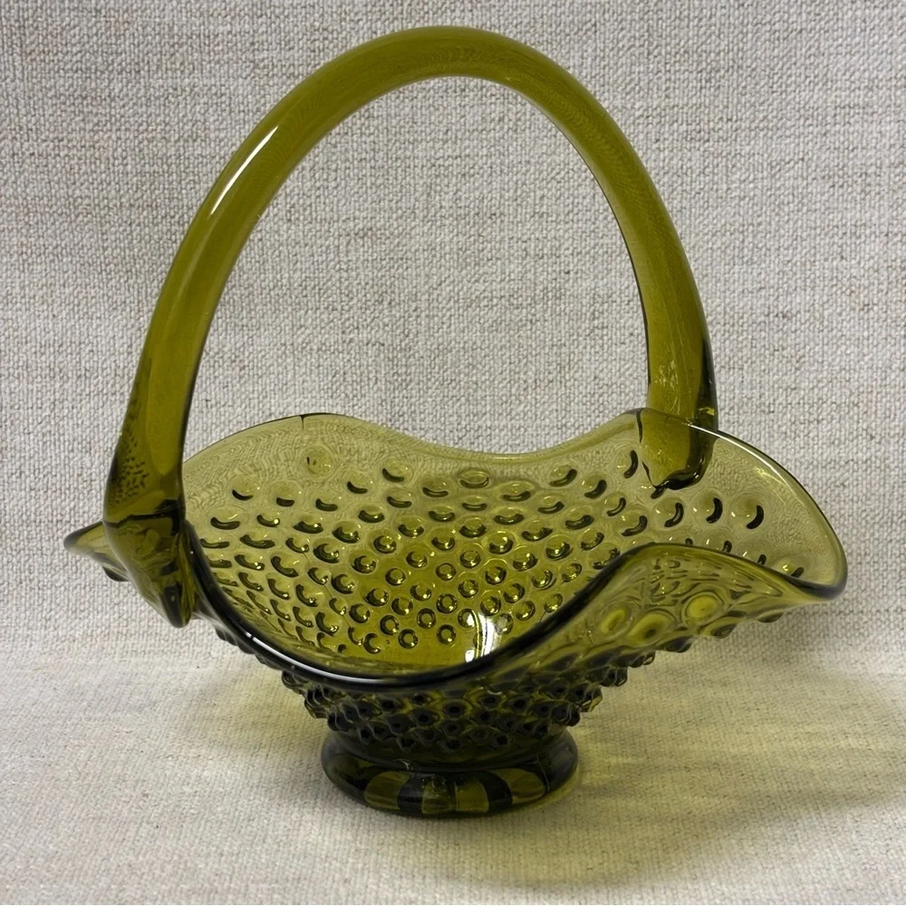Vintage Fenton light green hobnail basket